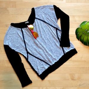 Heather gray shirt  with faux leather details.